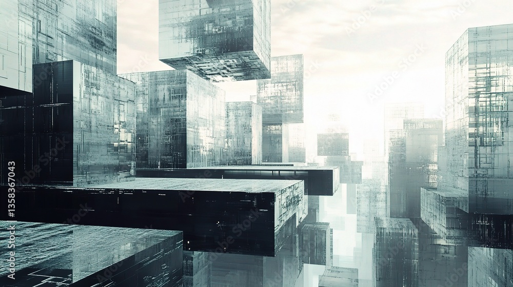Poster futuristic 3d urban structures in conceptual rendered environment