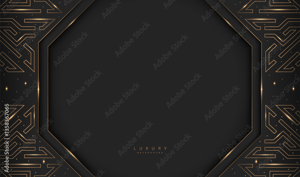 Aufkleber luxury background with gradient black. elegant element line with gold light sparkle.