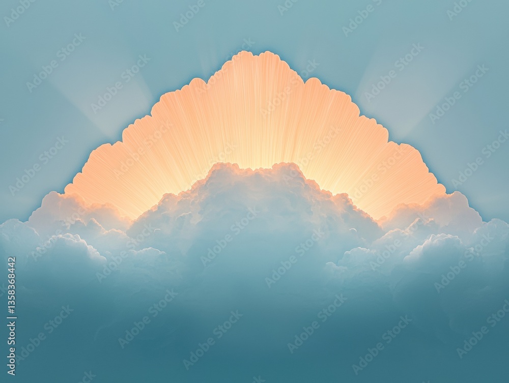 Poster a serene depiction of soft clouds illuminated by a warm, golden light, creating a peaceful and ether