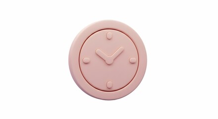 Pink Clock Icon Showing Time Minimalist Style on White Background