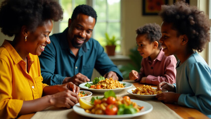 Fototapeta premium An image of a family gathering for a Juneteenth celebration, sharing food, stories, and traditions.
