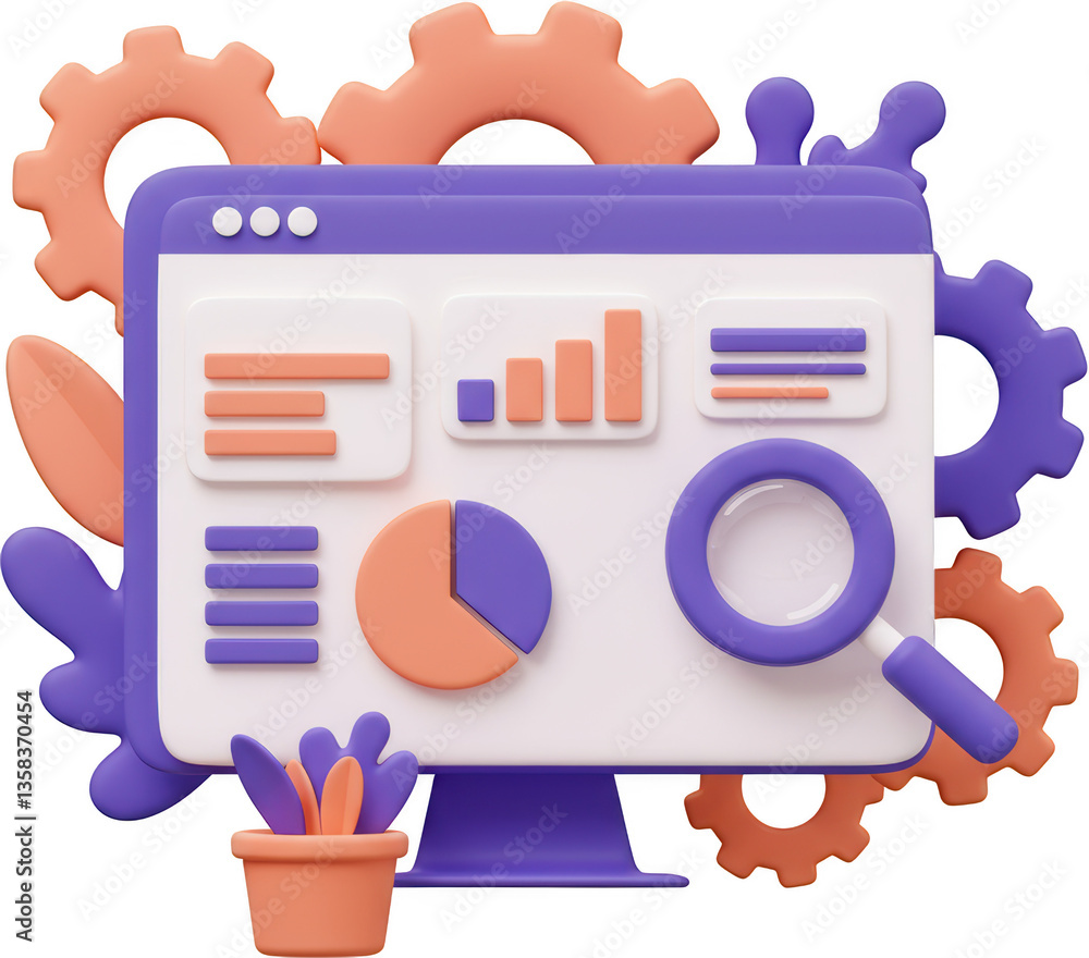 Poster data analysis computer screen with charts and graphs 3d illustration business analytics concept