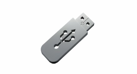 Silver Usb Flash Drive on a White Background for Data Storage