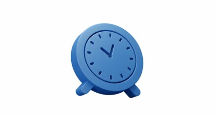 Blue Alarm Clock Shows Time Illustration on Isolated White Background