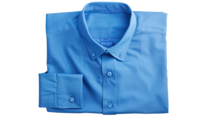 Folded light blue long sleeved dress shirt isolated on transparent background