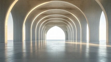 Modern 3D Rendering of Minimalist Home Interior with Arched Design