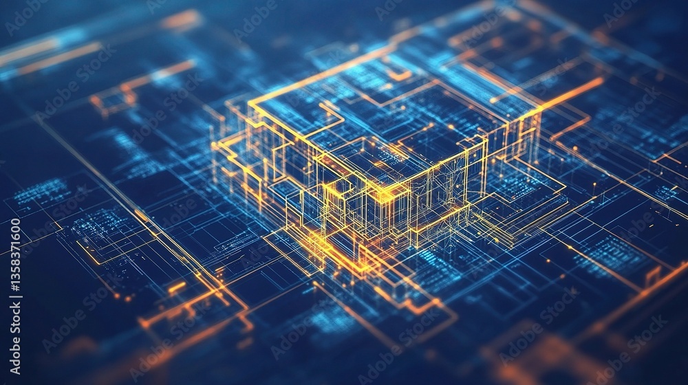 Poster abstract architectural construction with geometric patterns and lines