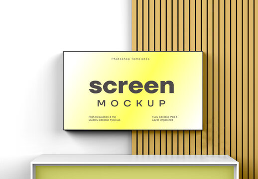Smart TV on White Wall Mockup