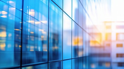 Blurred Reflection on Glass Wall of Modern Business Office Building