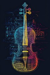Violin outline with classical music colors, suitable for concert halls or music education