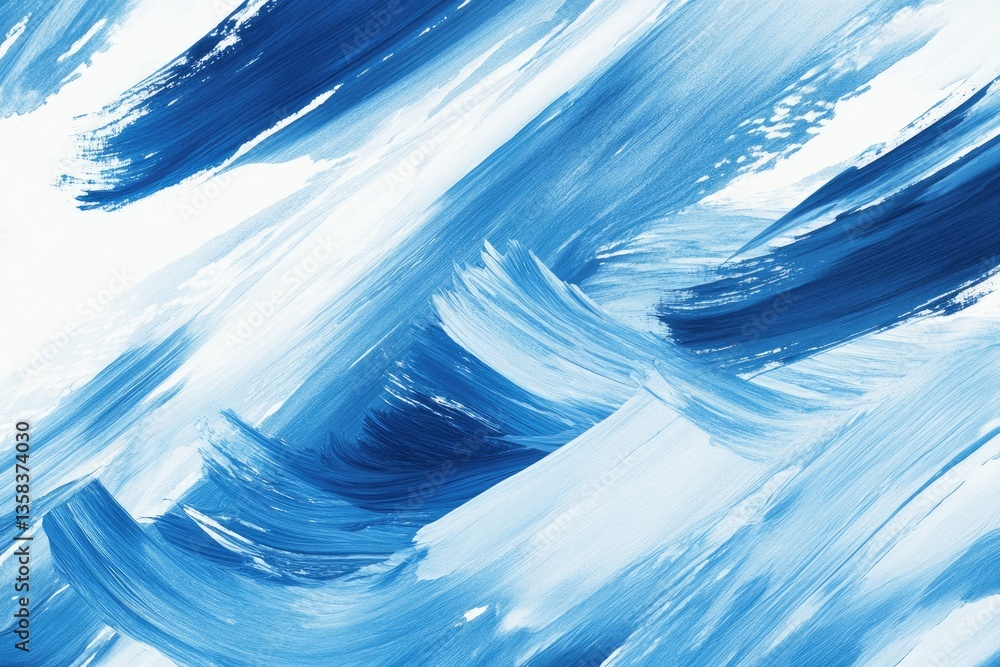 Poster abstract painted strokes of white and blue. dynamic brushstrokes create a flowing design