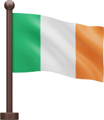 Fototapeta premium Ireland flag waving on a pole Irish national symbol tricolor green white orange