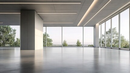 Sleek Modern Architecture Interior with Expansive Windows and Light