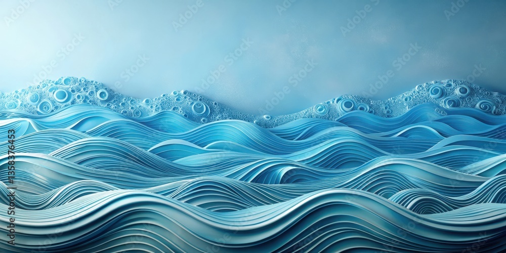 Wall mural abstract serene ocean waves with intricate layered design and frothy bubbles on top