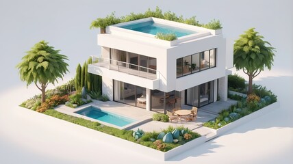 Fototapeta premium A small modern minimalist house isometric perspective,&nbsp;3D model miniature