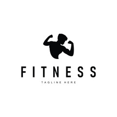 gym fitness sports logo design with minimalist black silhouette concept gym muscle symbol illustration template