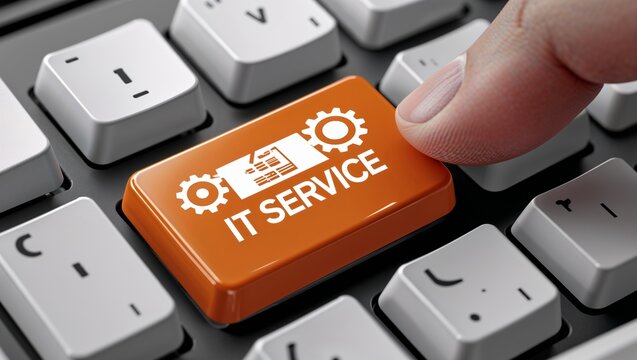 Close up of finger with abstract glowing computer keyword text  ' IT SERVICE'  in Information, technology and network concept
