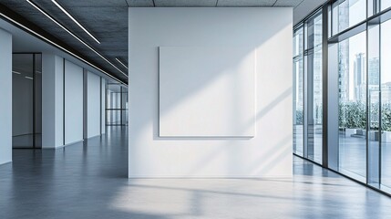 Minimalist Office Interior with Blank Wall for Mockup Display