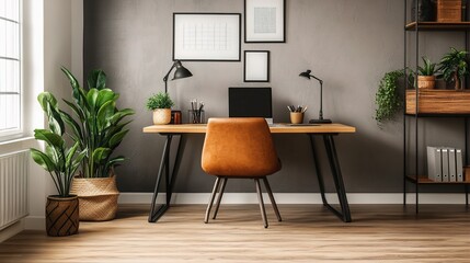 Modern Workspace with Desk and Comfortable Chair in Bright Room