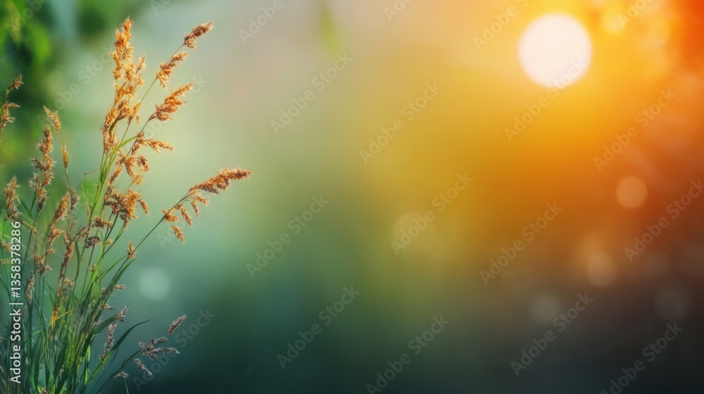 Poster tall grass glimmers under the soft glow of the setting sun, creating a tranquil atmosphere in the lu