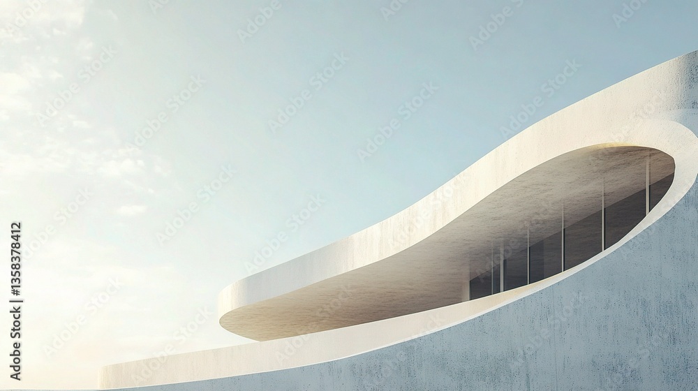 Poster Modern Minimalist Building Facade with Clean Lines and Soft Curves
