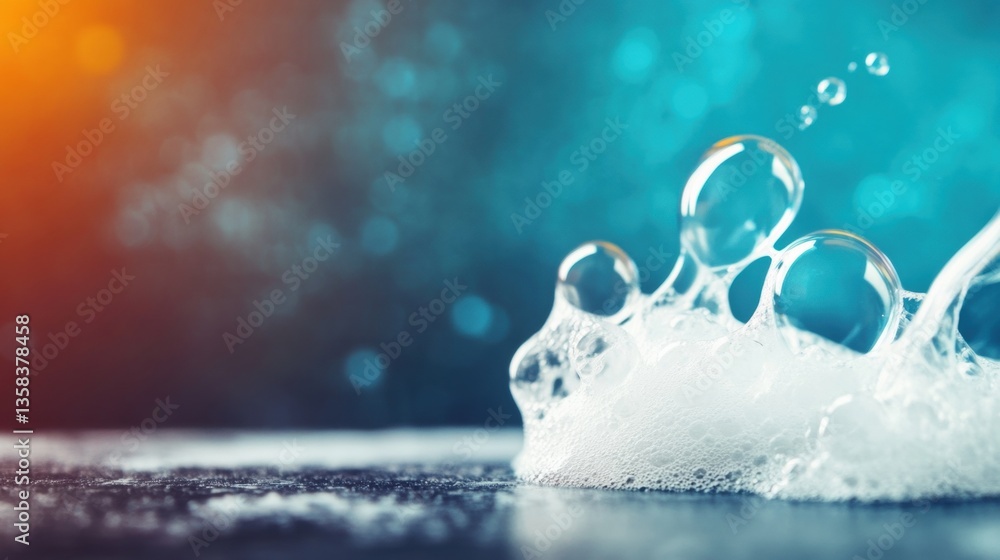 Poster foam and bubbles create dynamic shapes on a flat surface, surrounded by a colorful and vibrant backg
