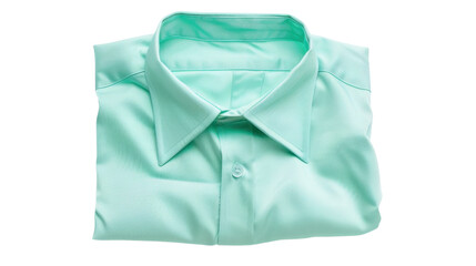 Folded light green men's shirt isolated on transparent background