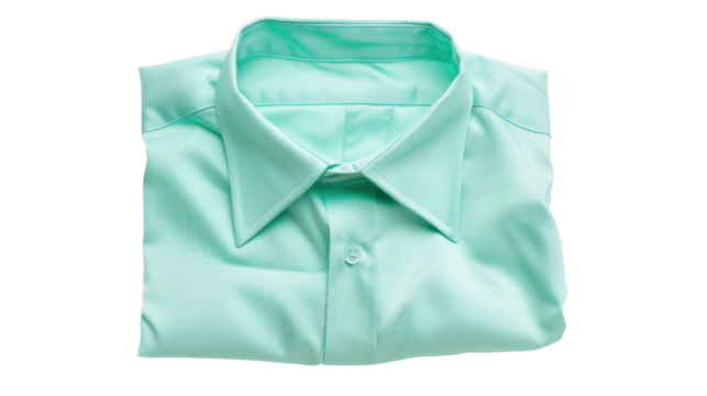 Folded light green men's shirt isolated on transparent background