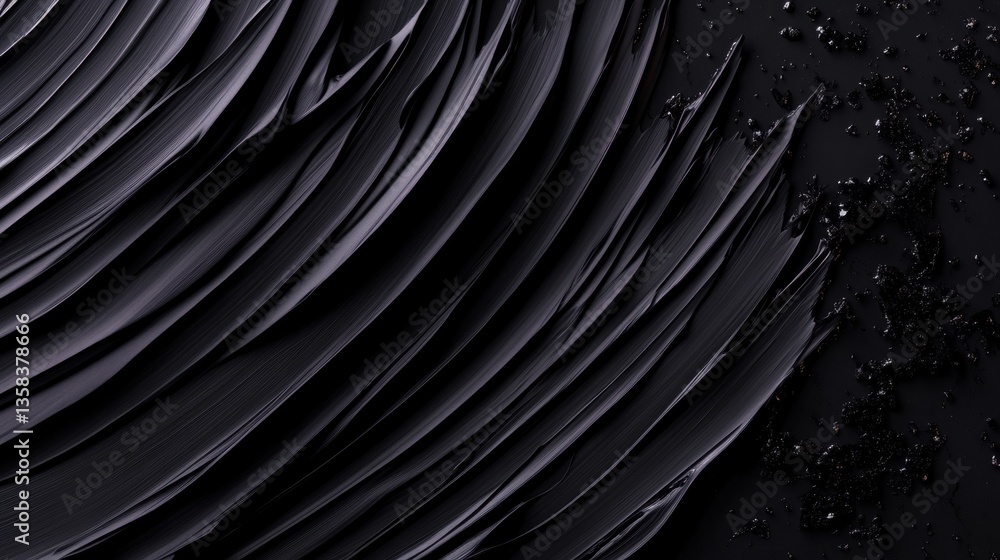 Poster thick black paint is artistically applied, creating dynamic lines and contrasting textures that evok
