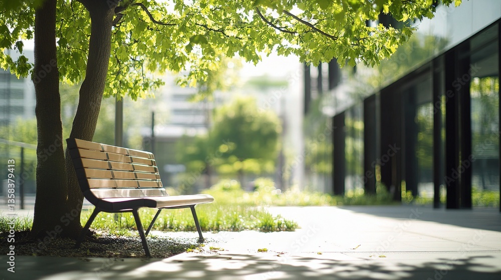 Poster serene abstract background of a bench under trees with soft light