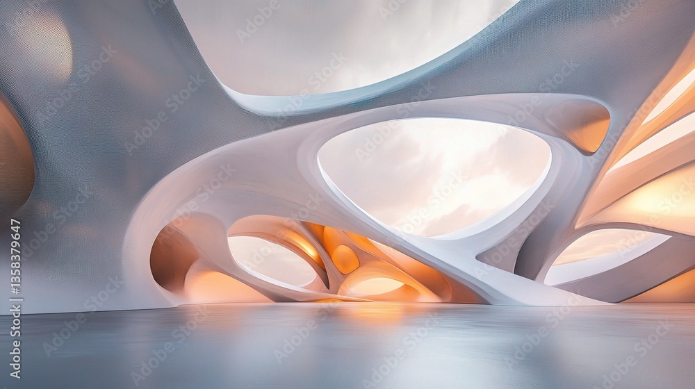 Poster futuristic abstract architecture with smooth curves and soft lighting