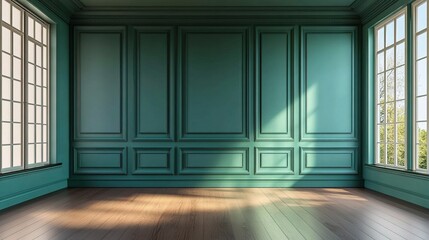 Modern Classic Empty Room in Green and Turquoise Color Scheme