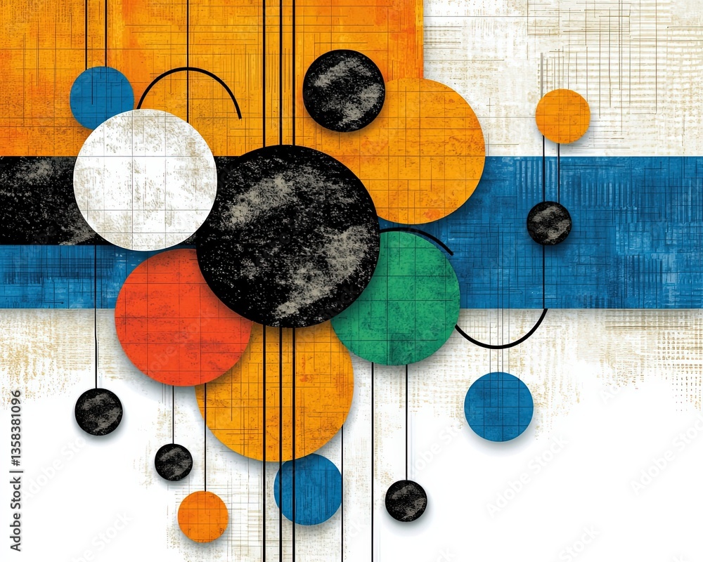 Poster abstract geometric design with colorful circles and lines in a modern artistic composition