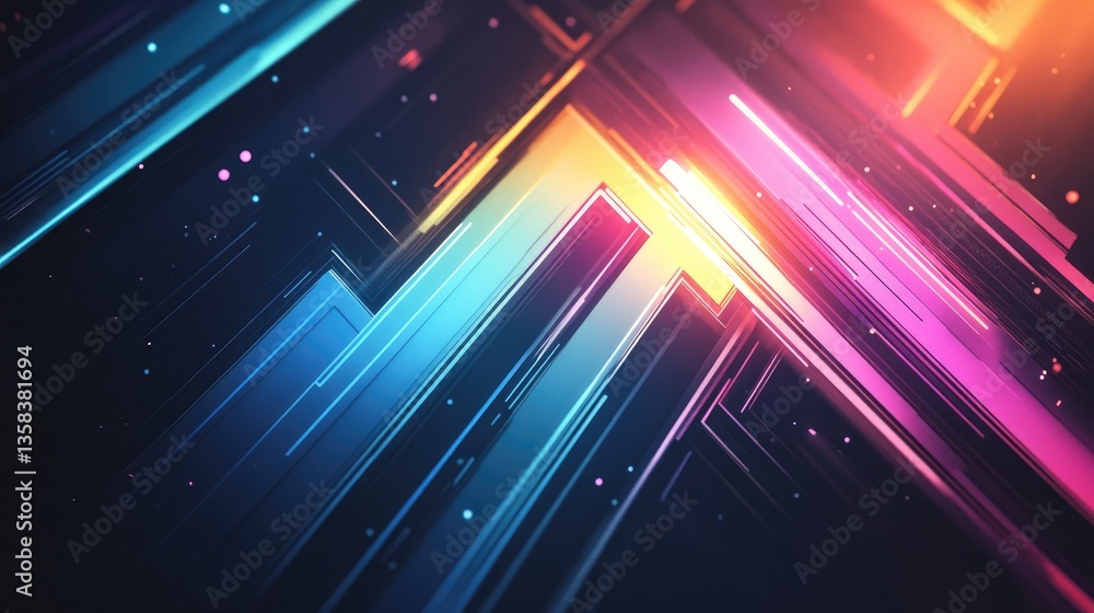 Poster abstract futuristic background with colorful light rays and geometric shapes for digital design and 