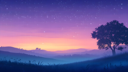 Fototapeta premium Tranquil Transition: The Enchanting Ambience of Twilight Melding Day into Night Across the Horizon