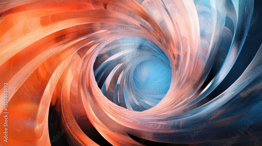 Poster swirling colorful abstract motion design with striking blue and orange hues in dynamic pattern forma