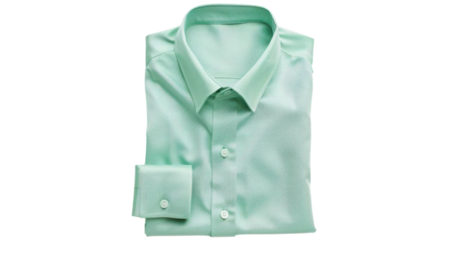 Folded light green dress shirt isolated on transparent background
