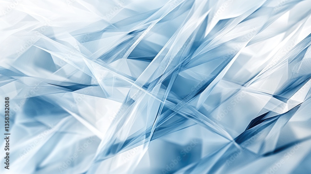 Poster abstract blue and white geometric pattern with sharp edges and light reflections in a modern artisti