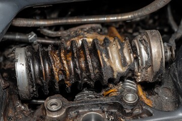 Detailed Close-Up of a Rusty Mechanical Component in a Vehicle Engine