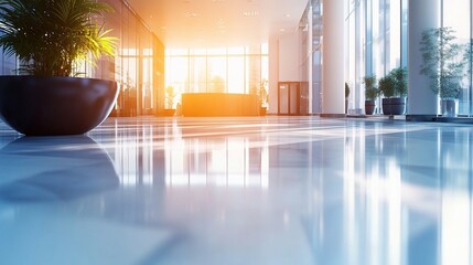 Bright and Modern Office Lobby with Defocused Background Elements