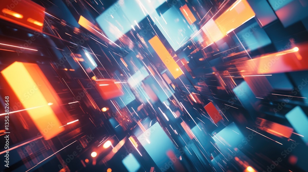 Poster dynamic abstract light trails with bright blocks and futuristic feel for technology background