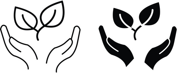 Two Hands Holding Plant Icon Symbolizing Environmental Support, Sustainable Growth, and Eco Responsibility with Transparent Background