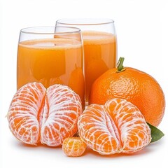 Two Glasses of Fresh Orange Juice with Peeled Mandarin Oranges