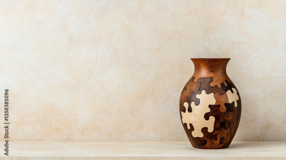 Poster a vase designed like a puzzle being assembled with intricate patterns