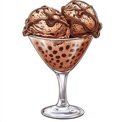 Two Scoops of Chocolate Ice Cream with Sauce in Glass