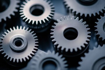 Close-Up of Interlocking Gears on Dark Background in Mechanical Setting