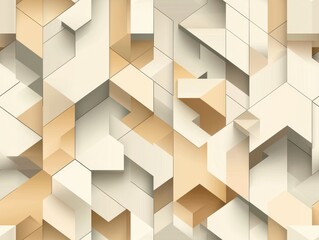 A geometric pattern featuring interlocking shapes in soft beige and cream tones, creating a modern, abstract design.