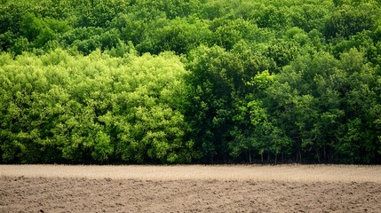 Obraz premium A field next to a densely populated forest of trees