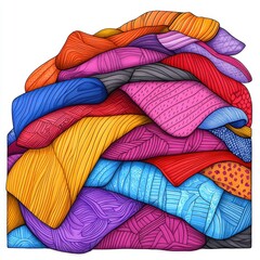 Colorful Chaos of Discarded Fabrics Creating a Towe Pile of Intricately Patterned Textiles in a Whirlwind of Vibrancy
