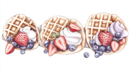 Three Delicious Waffle Tacos Filled with Whipped Cream, Strawberries, and Blueberries for a Sweet Sticker Design Idea